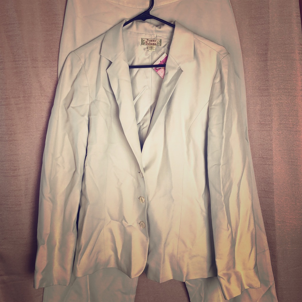 100% Silk Tommy Bahama Pastel Baby Blue Pant Suit 10 12 Y2k Old Stock Old Money
